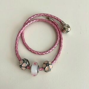 Pandora leather bracelet with charms